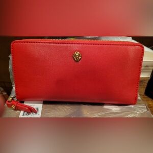 Ann Klein Red Leather Wallet with Gold Lion head